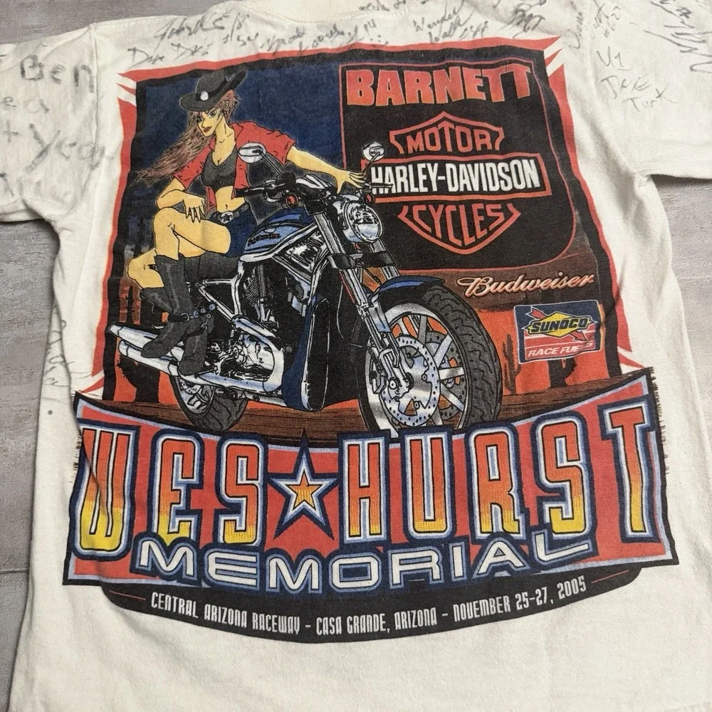 Signed Wes Hurst Memorial Central‎ Arizona Raceway Harley Davidson T-Shirt Youth
